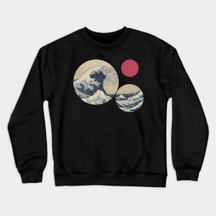 Minimalist The Great Wave off Kanagawa With Sun Geometric Crewneck Sweatshirt